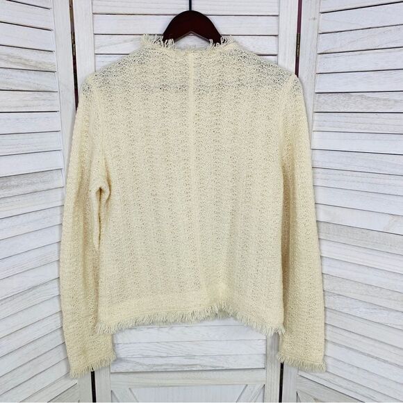 Talbots Boucle Alpaca Wool Fringe Hem Sweater Jacket Cream Button Front PS - Picture 8 of 13